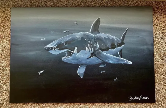 Painting of a great white shark