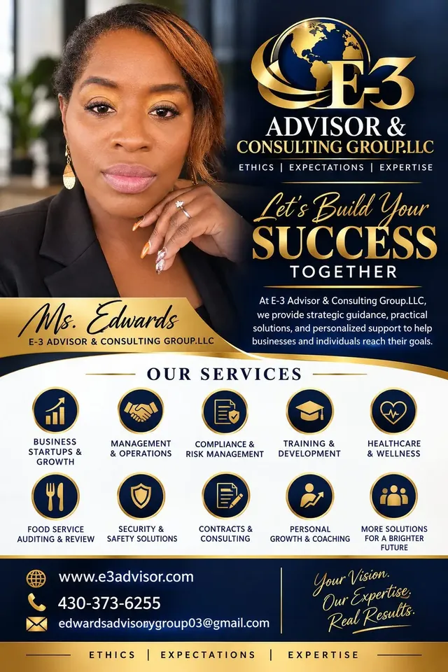 E-3 Advisor & Consulting Group services flyer with Cathy Edwards