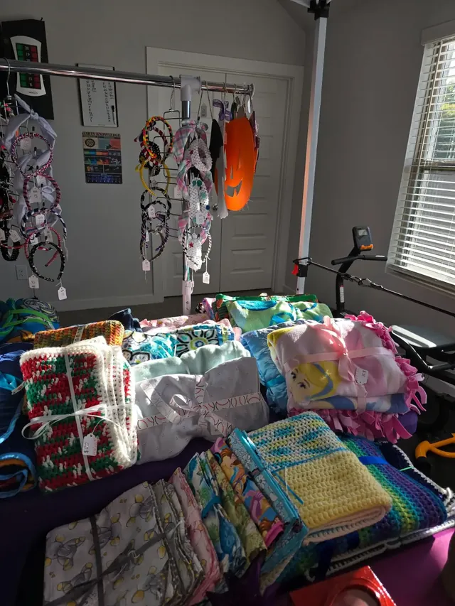 Handmade baby blankets and headbands