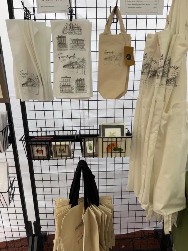 Tote bags and tea towels printed with original drawings